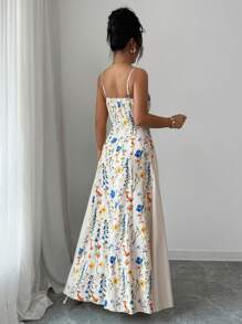 Elenzga Floral Print Patchwork Sleeveless Dress Floral Formal Dress Long Dress Summer Garden Party Formal Dress Sundress Long Fashionable Dresses