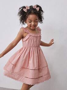 Maija Kids Maija Kids Young Girl Polka Dot Fabric Cap Sleeve Cinched Waist Dress - Pink - View 3
