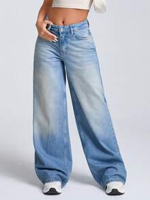 EURMUSE JEANS FEMME À LARGE JAMBE ET TAILLE BASSE - Jean bleu - Voir 5