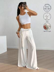 Flirla Pantalon large polyvalent décontracté printemps/été 2025 pour femme - Blanc - Voir 1