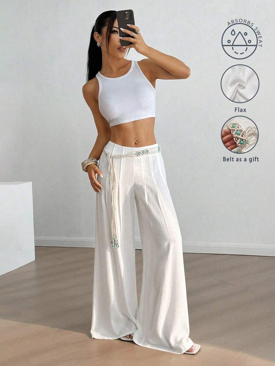 Flirla Pantalon large polyvalent décontracté printemps/été 2025 pour femme - Blanc - Voir 1