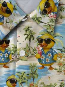 Manfinity Swimmode Men's Resort Style Palm Tree & Duck Cartoon Print Single-Breasted Short Sleeve Shirt Duck Hawaiian Shirt Funny Hawaiian Shirt Luau Shirt Beach Shirt Men Hawaiian Shirt - Multicolor - View 3