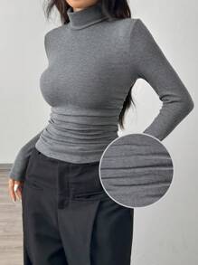 SHEIN EZwear 1pc Women's Gray Knitted Skinny Fit T-Shirt