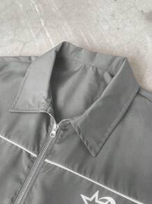 STYNVO Manfinity Streetrush Contrast Trim Shirt And Shorts Set For Men - Dark Grey - View 5