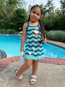 SHEIN 女童渐变色荷叶边下摆钩针水母连衣裙 - 彩色 - 查看 4