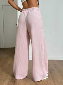 SHEIN PETITE Women Textured Fabric Straight Leg Pants, Summer Fall Cloth For Women