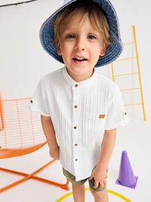 SHEIN Young Boy Simple Casual Comfortable Collared Shirt & Pants Set - Olive Green - View 4