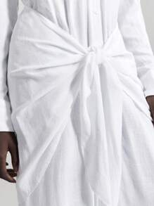 Ontre White Autumn Effortless Chic Elegant Vacation Women V-Neck Drop Shoulder Long Sleeve Waist Tie Casual Versatile Maxi Dress For Daily Easter Wedding - White - View 6
