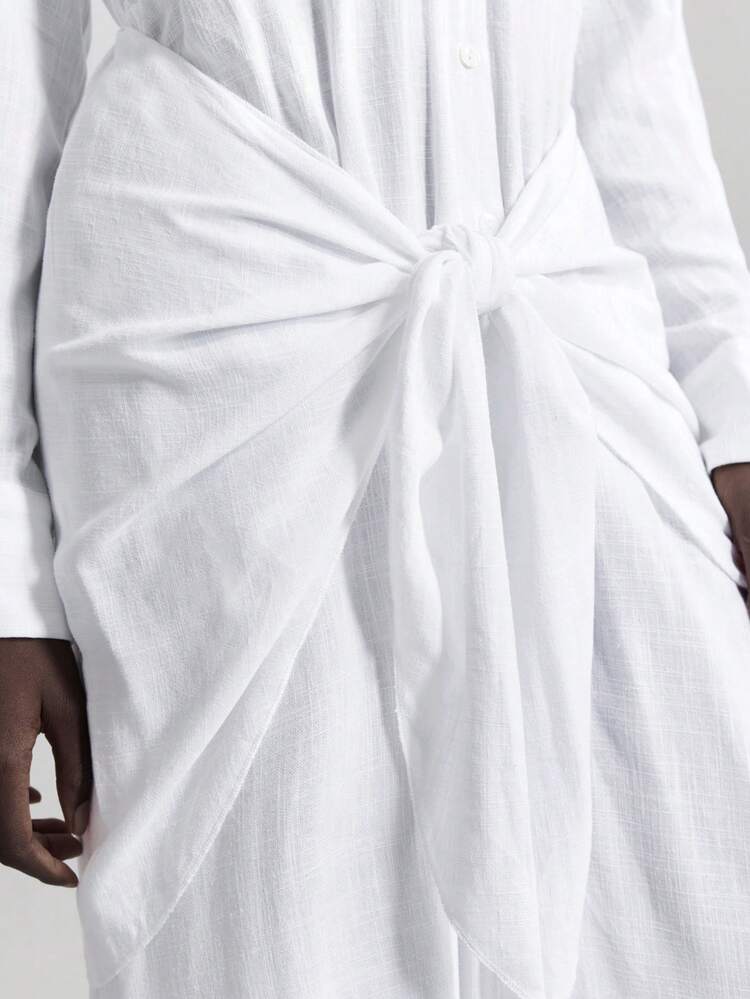 2025 Spring/Summer Women V-Neck Drop Shoulder Long Sleeve Waist Tie Casual Versatile Maxi Dress, Suitable For Daily, Easter, Summer, Elegant, Vacation, Wedding Events