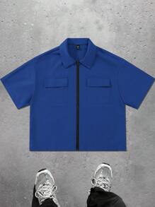Manfinity Hypemode Camisa de manga corta casual de verano de color liso para hombre