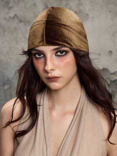 Grunge Punk 1pc Punk Retro Brown Solid Color Pirate Hat, Hiphop Chic Long Tail Beanie Cap, Everyday Versatile Elastic Knit Hat With Unique Design