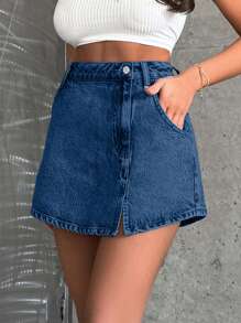 Falda pantalón rígida 100% algodón con detalles de aberturas