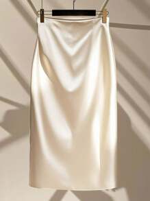 Franclia 女士时尚休闲缎面中裙 - 杏色 - 查看 2