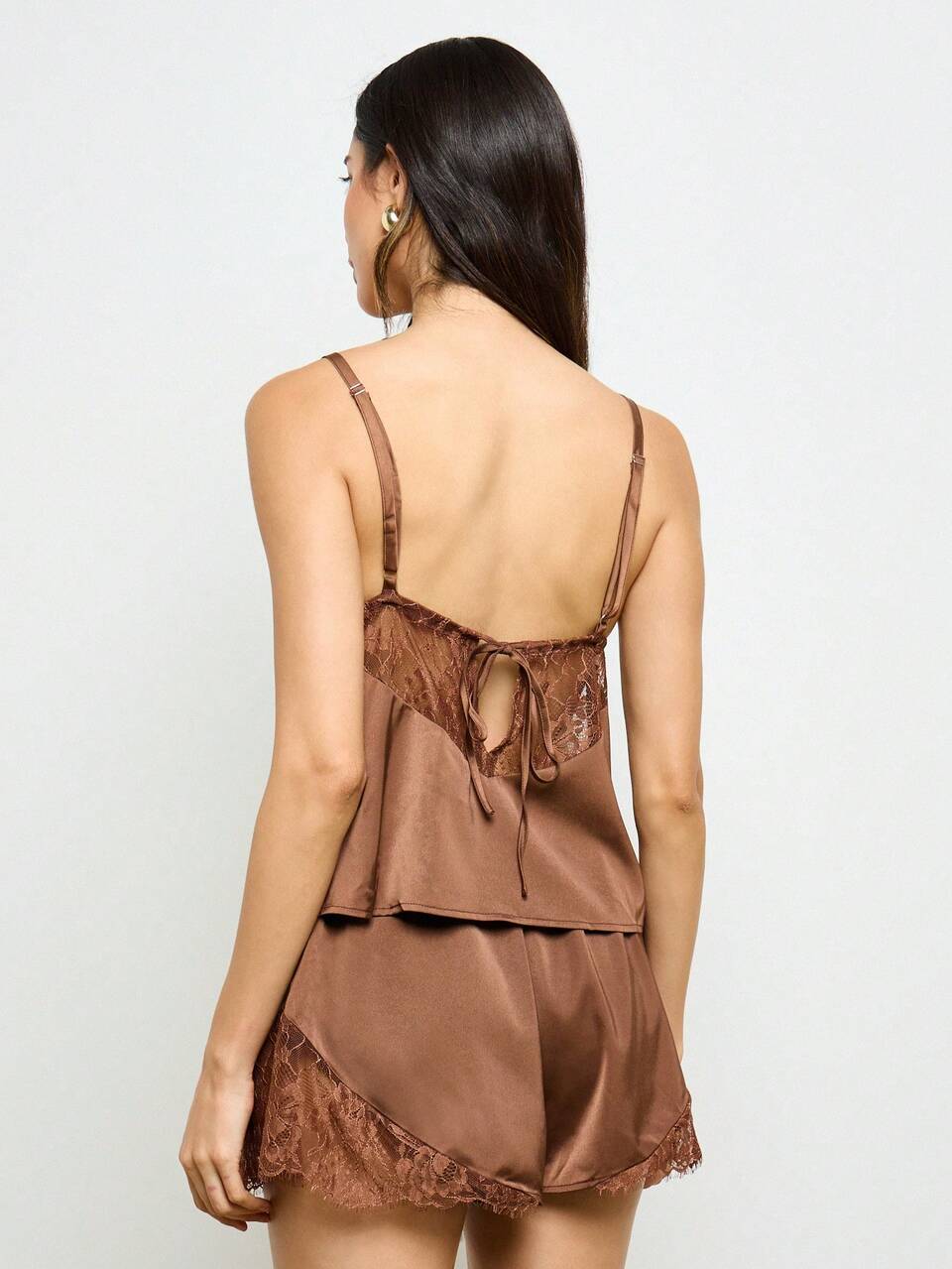 Luxurious Satin Lace Trim Pajama Set