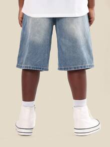 SUMWON Short en jean de style vintage, motif croix, design déchiré. Short ample pour garçons, longueur genou, style classique Jorts pour l'été