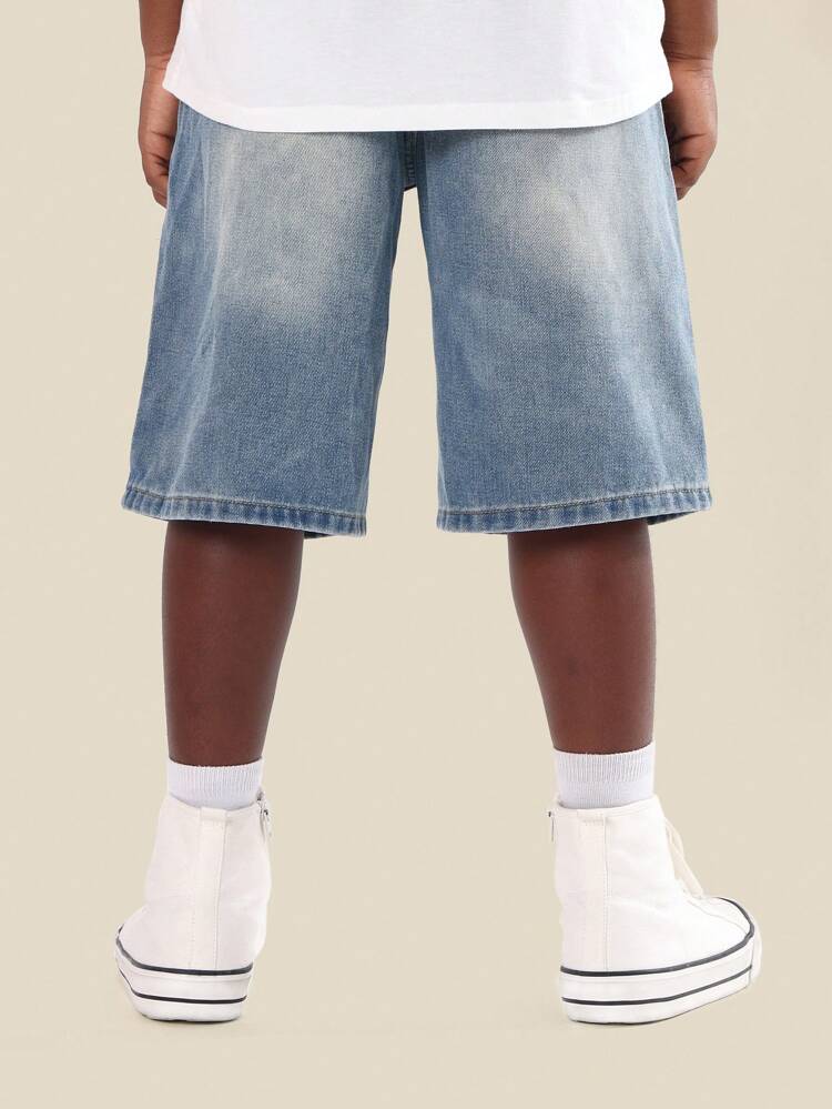 Vintage Style Cross Pattern Loose Fit Denim Shorts