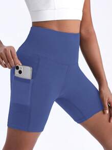 SHEIN Girls' Athletic Shorts, Stretchy, Comfortable, Free Motion Sports Shorts For Yoga Running Cycling - Navy Blue - View 1