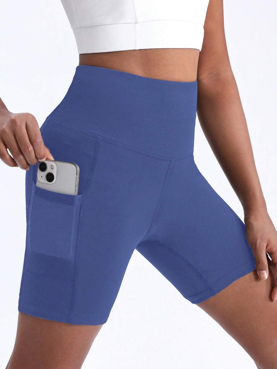 SHEIN Girls' Athletic Shorts, Stretchy, Comfortable, Free Motion Sports Shorts For Yoga Running Cycling - Navy Blue - View 1