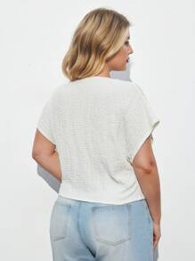 Maija Plus Size Women White Round Neck Casual Short Cap Sleeve Pleated Waist T-Shirt Romantic, Fashion, Versatile; Suitable For Summer Vacation, Comfortable, Stylish, Elegant, Casual, , Simple Daily Wear, Country Style, Essential, Solid Color, Holiday Casual, Decent, Single Lady, Ideal For Vacation Elegant Fashion Business Casual Woman Going Out Tops Graduation Going Out Tops Women Plus Size Cropped Tops Plus Size S Curvy Tops Plus Size Textured Tops Plus Size White Tops Fall Women Clothes Autumn Clothes - Beige - View 3