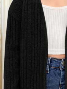 SHEIN Jaqueta Casual Confortável para Menina Jovem, Frontal Aberto, Manga Longa, Cor Sólida Sem Bolso, Outono(9), Inverno(2), Preto