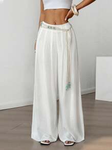 Flirla Pantalon large polyvalent décontracté printemps/été 2025 pour femme - Blanc - Voir 7