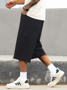 Manfinity Homme 男式宽松口袋磨边休闲5英寸牛仔短裤