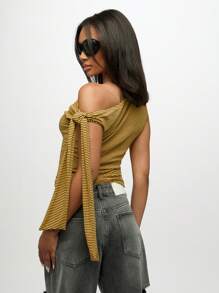 SUMWON WOMEN 条纹单肩个性上衣不对称长款荷叶边时尚设计休闲日夏季秋季时尚简约都市生活方式 - 黃色 - 查看 2