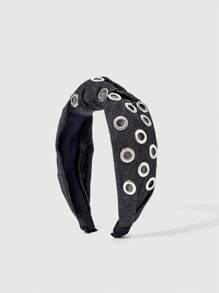 ROMWE Grunge Punk 1pc Punk Style Hollow Round Hair Hoop, Black Solid Color Y2K Sporty Headband, & Unique Hair Accessory - Multicolor - View 3