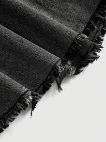 ROMWE Grunge Punk Y2K Distressed Washed Color Cold Shoulder Halterneck Ruffle Down Dress, Svart