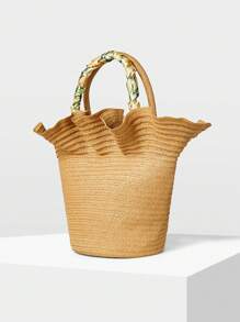 MOTF PREMIUM STRAW HAT SHAPED TOTE HANDBAG - Khaki - View 3