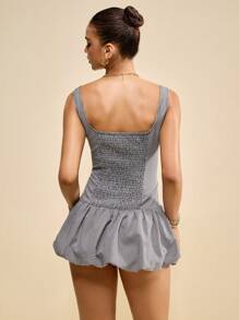 Muvela Women's Plaid Bubble Sleeveless Mini Dress For Summer