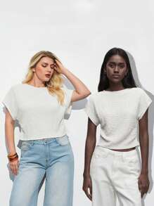 Maija Plus Size Women White Round Neck Casual Short Cap Sleeve Pleated Waist T-Shirt Romantic, Fashion, Versatile; Suitable For Summer Vacation, Comfortable, Stylish, Elegant, Casual, , Simple Daily Wear, Country Style, Essential, Solid Color, Holiday Casual, Decent, Single Lady, Ideal For Vacation Elegant Fashion Business Casual Woman Going Out Tops Graduation Going Out Tops Women Plus Size Cropped Tops Plus Size S Curvy Tops Plus Size Textured Tops Plus Size White Tops Fall Women Clothes Autumn Clothes - Beige - View 8