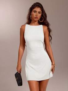 SHEIN Forever 21 Women's Solid Color Round Neck Sleeveless Fashionable Short Dress, Summer