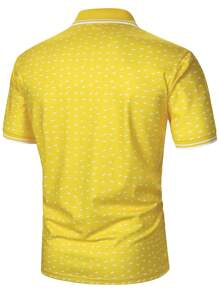 Calvornis Kemeja Polo Pria Lengan Pendek Bergaris Motif Mahkota, Kasual/Komuter - Kuning - View 2