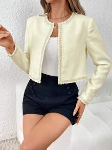 Firerie Raw Trim Open Front Crop Overcoat In Fall/Winter - White - View 4