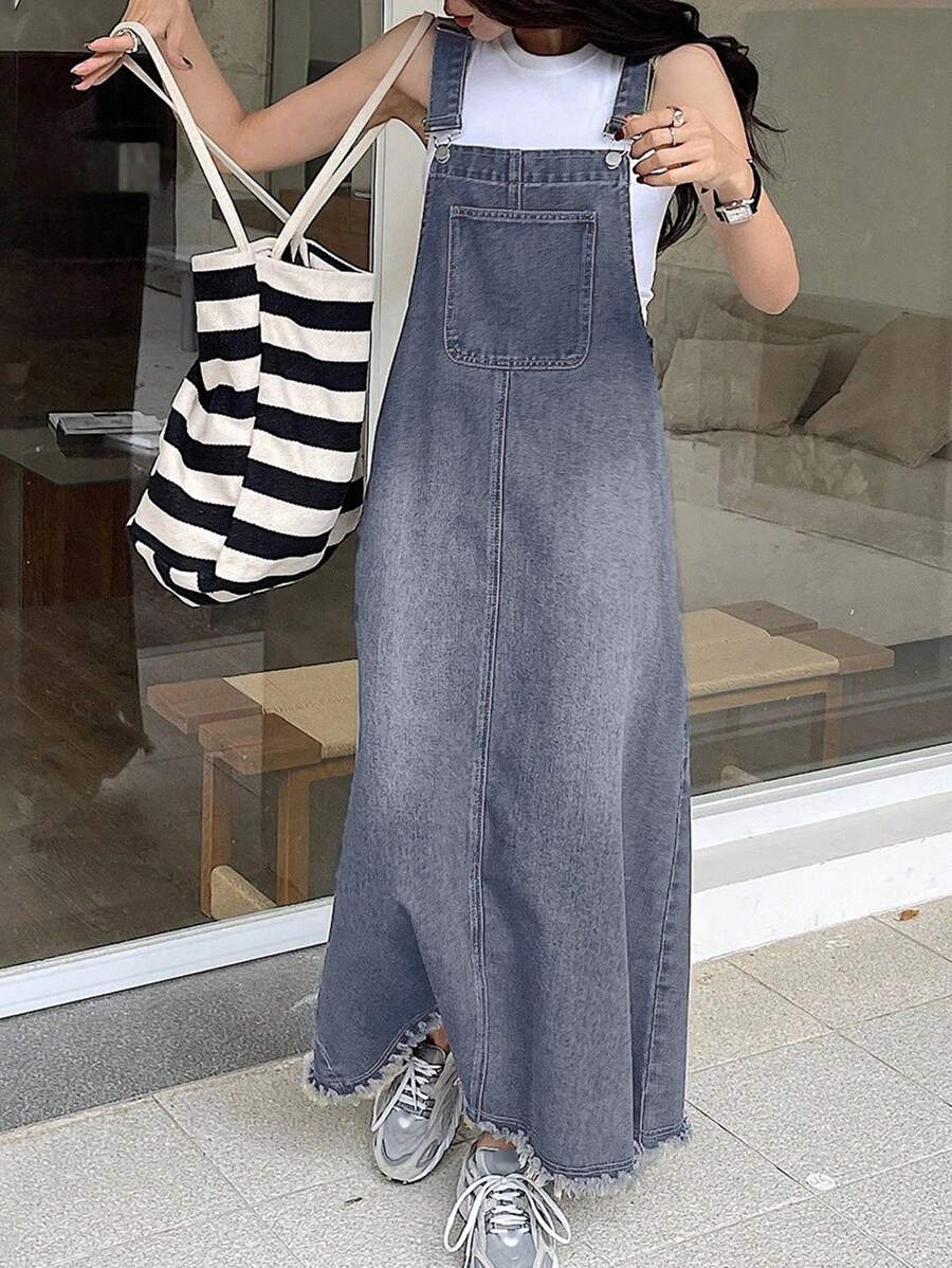 DAZY Women's Casual Washed Denim Pinafore Dress,Back To School Clothes