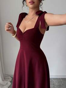 Elenzga 无袖系带收腰A字优雅浪漫女装