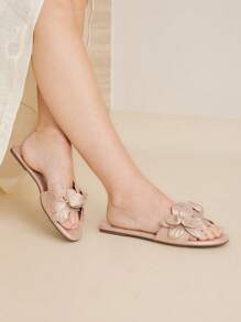 MOTF WOMEN'S FASHION CASUAL WOVEN EMBOSSED MULE SLIP-ON FLAT SANDALS FOR CHRISTMAS - Gold - View 7