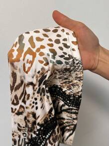 Slaydiva 大码女式豹纹系带喇叭裤 - 卡其色 - 查看 9