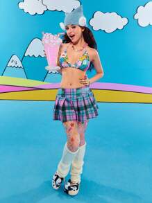 Adventure Time X ROMWE Spring/Summer Carnival Beach Vacation Graphic Y2K Cute Cartoon Fully Allover Print Beaded Detail Halter Top - Multicolor - View 5