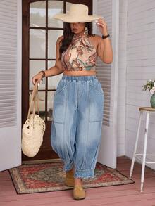 EMERY ROSE Women Plus Size Non-Elastic Waist Casual Jeans - Light Wash - View 6