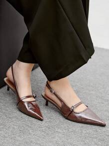 CUCCOO BIZCHIC Giày đế bằng da Bordeaux cổ điển màu nâu Mocha thời trang nữ mũi nhọn - Màu nâu  Mocha - Xem 5