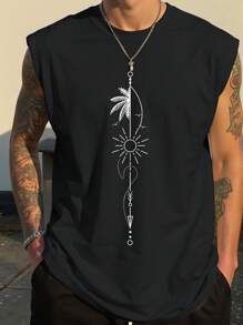 Manfinity EMRG 男士棕榈树印花圆领休闲背心，夏季