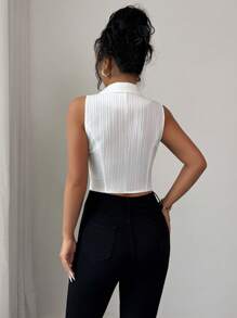 Elenzga 纹理竖条纹翻领前开式露背优雅女式衬衫，春夏季