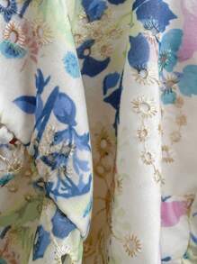 Sweetra 女士夏季方领刺绣镂空花卉无袖荷叶边下摆蝴蝶结衬衫 - 白色 - 查看 7