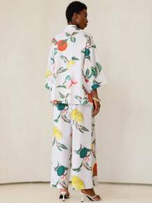 Aveloria Modichic [Phong cách Châu Âu và Mỹ] Áo sơ mi sợi tre in hình trái cây rộng rãi + Quần ống rộng in hình trái cây giản dị chất lượng cao, Bộ 2 món sảng khoái cho nữ - Nhiều màu - Xem 2