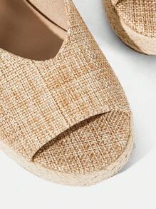 女士坡跟厚底编织凉鞋，波西米亚风格度假装，厚底鞋 - 杏色 - 查看 5