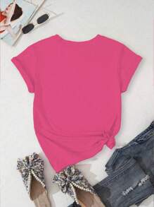 SHEIN LUNE Camiseta de talla grande estampada con "La amabilidad es gratis" - Rosa Fucsia - Ver 2