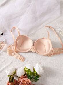 1pc Women's Lace Padded Push-Up Underwire Bra