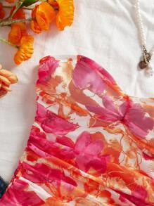 SHEIN VCAY Knitted Mesh Printed Tight Fitting Top For Women, Knitting Graphic Printed,Elegant Summer Vacation Woman,Bohemia Beach Vacation,Boho Chic,Country Concert,Holiday Festival,Beach,Old Money Style Women,Tube Top,Graduation,Vacation Style,Casual Summer Vacation Woman